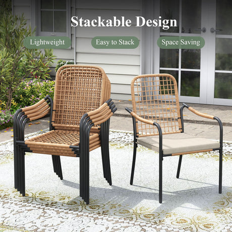 Vicllax 9-Piece Outdoor Dining Set, 53” Round Metal Table with Umbrella Hole and Solana Stackable Chair