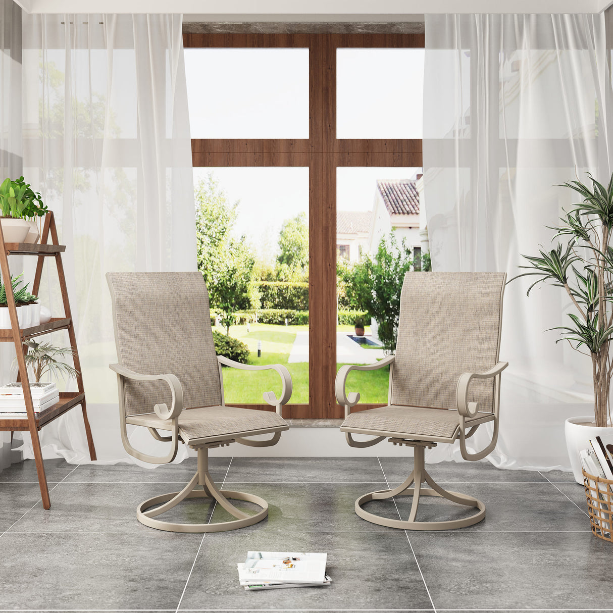 Vicllax Patio Swivel Chairs Set of 2/4/6, Outdoor Textilene Swivel Dining Chair