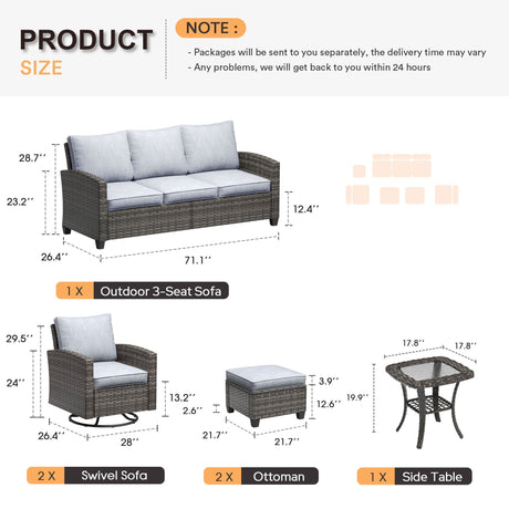 VICLLAX Versatile Wicker Patio Set: 5 Seater with Fire Table/Ottoman