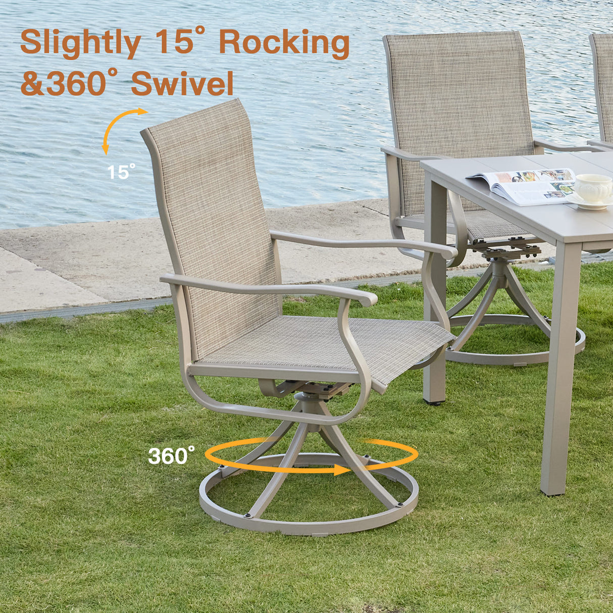 Vicllax 9 Pieces Outdoor Dining Set with 60" Round Dining Table and Premium Swivel Chairs