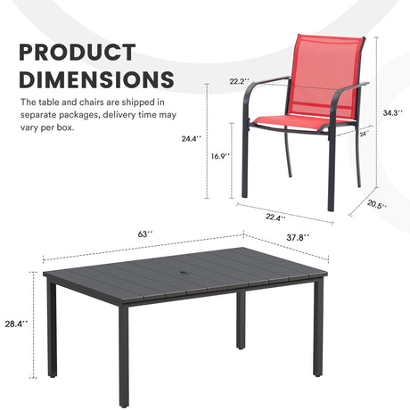 Vicllax 7 Pieces Outdoor Dining Set with Metal Rectangular Table and Stackable Sling Chair