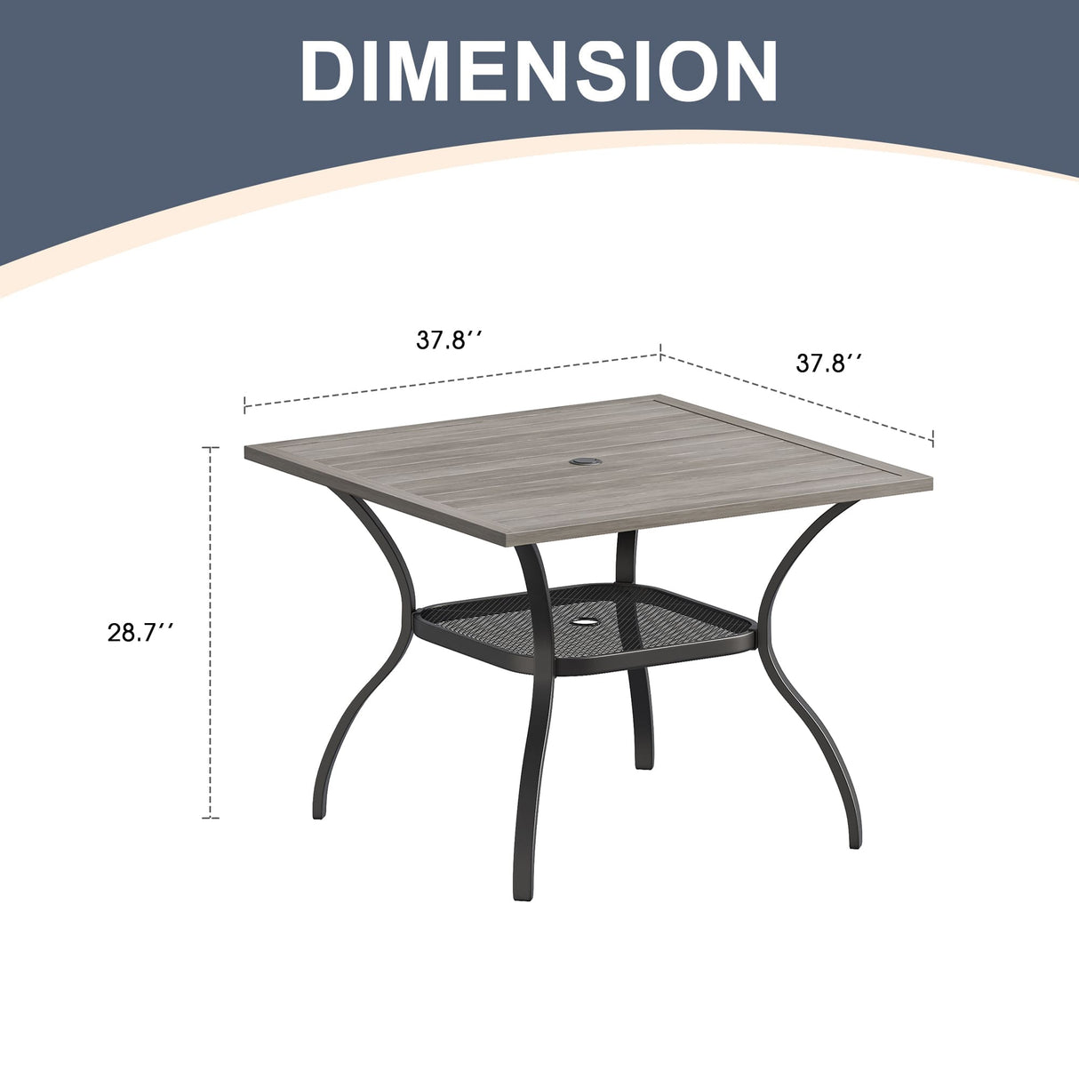 Vicllax Outdoor Patio Dining Table for 4, Metal Square Table with Storage