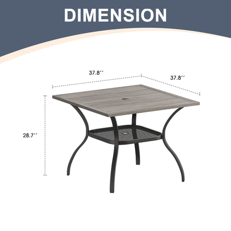 Vicllax Mesa de comedor para patio al aire libre para 4 personas, mesa cuadrada de metal con almacenamiento 