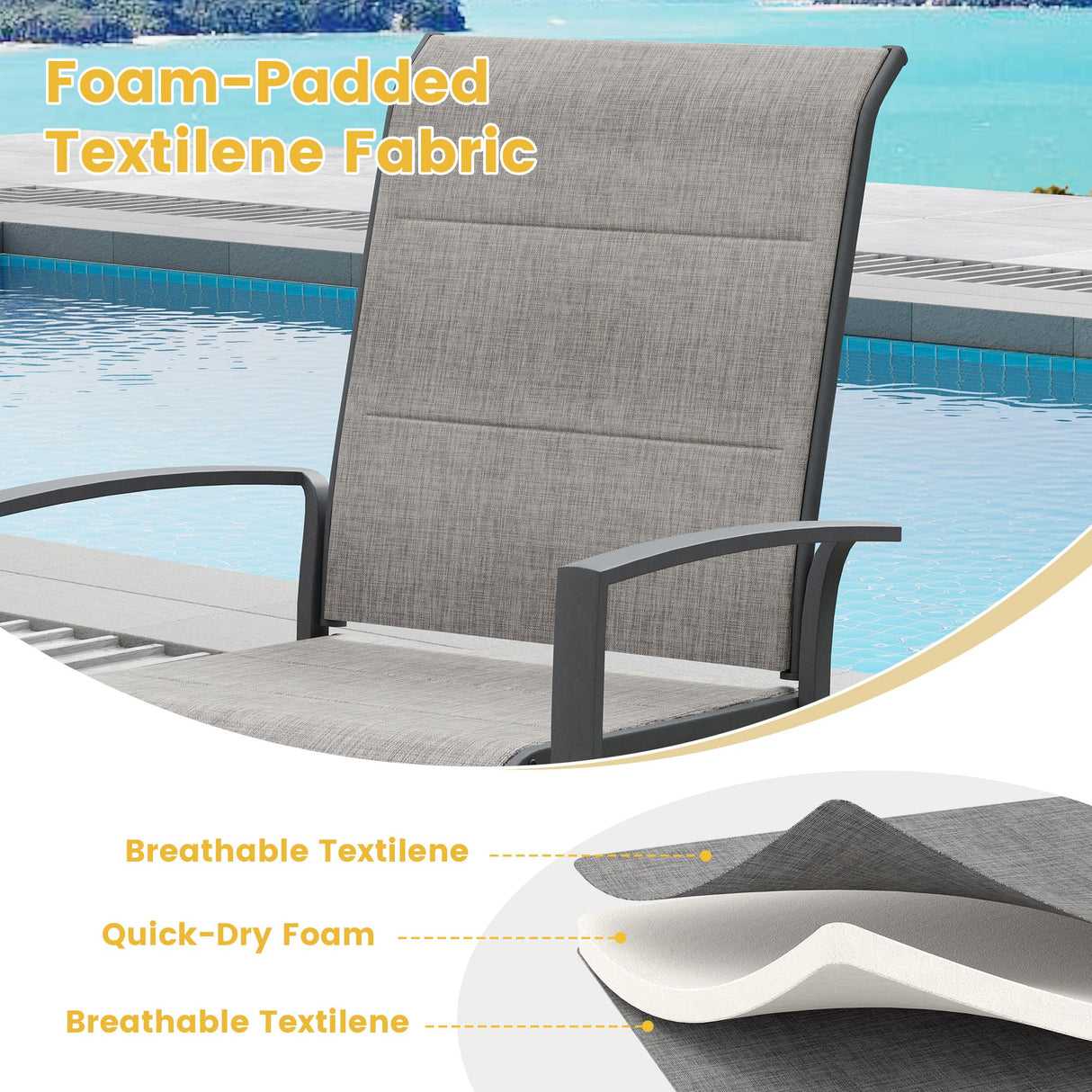 Vicllax 5 Pieces Outdoor Dining Set with Square Table and Padded Stackable Chairs