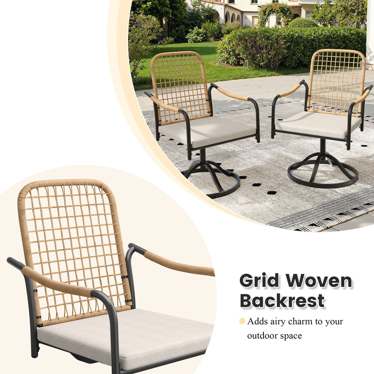 Vicllax 7-Piece Outdoor Dining Set, 50” Round Metal Table with Umbrella Hole & Solana Swivel Chair
