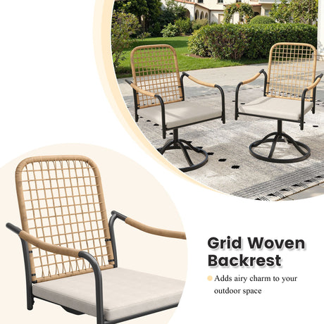 Vicllax 9-Piece Outdoor Dining Set, 63” Round Metal Table with Umbrella Hole & Solana Swivel Chair