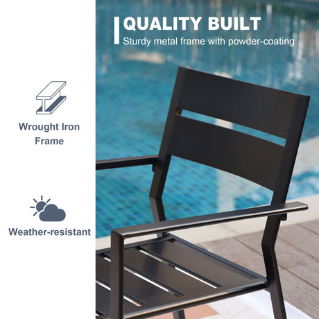 Vicllax Juego de comedor de exterior de 7 piezas con sillas con reposabrazos apilables y mesa de comedor extensible