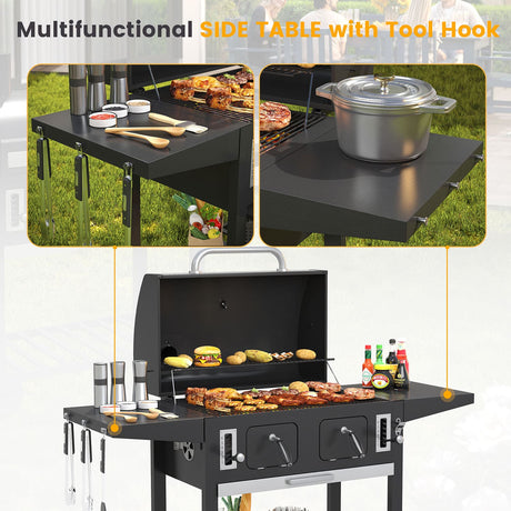 Vicllax Large Charcoal BBQ Grill with Side Tables Barbecue Smoker