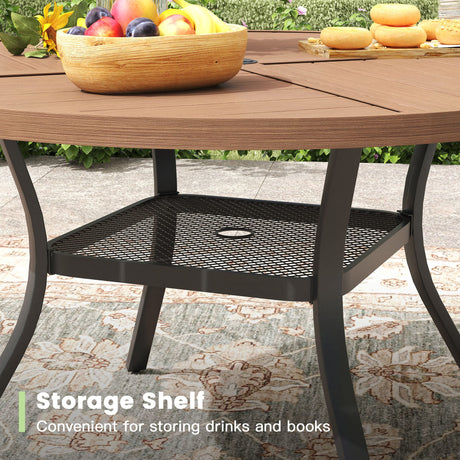 VICLLAX 5-Piece Outdoor Dining Set, 41” Round Metal Table with Umbrella Hole & 4 Swivel Rope-woven Chairs