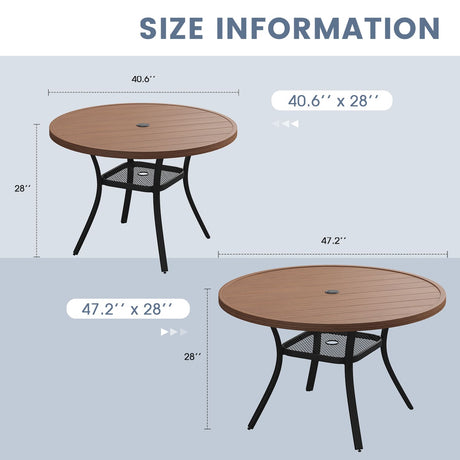 Vicllax Juego de comedor para exterior de 7 piezas con mesa redonda de metal de 48" y sillones de textileno 