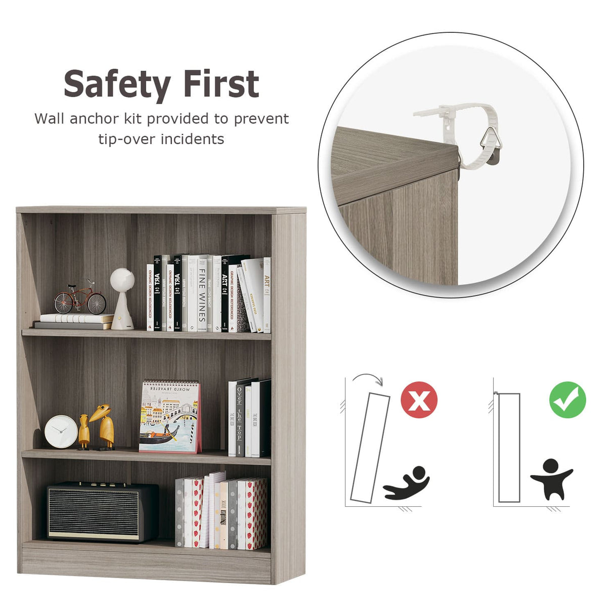 Vicllax Wooden Bookcase, 3/4/5 Shelf Display Open Bookshelves for Home Office