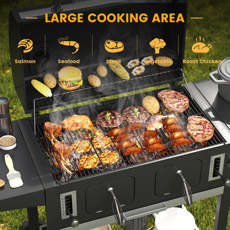Vicllax Large Charcoal BBQ Grill with Side Tables Barbecue Smoker