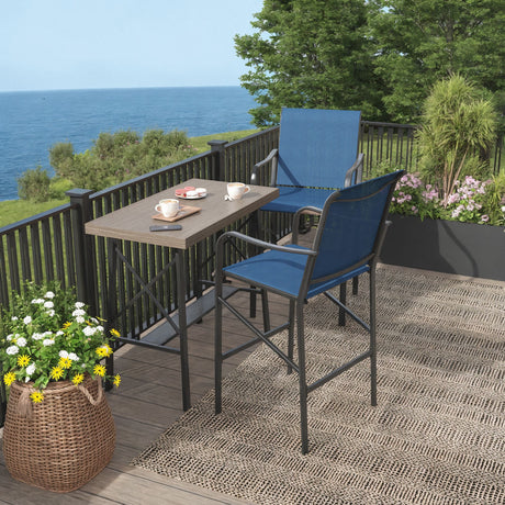 Vicllax Bar Table Set for 2, 3 Pcs Wooden-Like Table and Stools with Backrest and armrests, for Nook Balcony