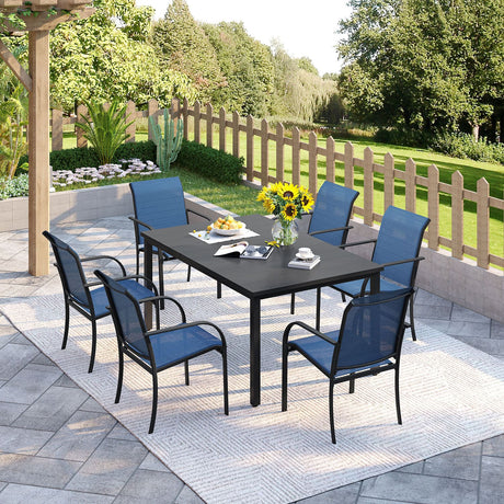 Vicllax 7 Pieces Outdoor Dining Set with Metal Rectangular Table and Stackable Sling Chair