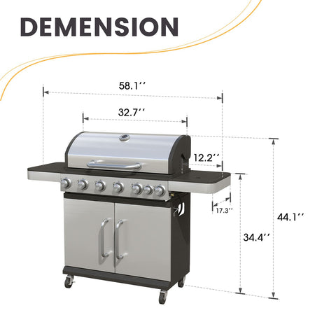 Vicllax BBQ Propane Gas Grill, Freestanding Grill Cart with Wheels