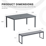Vicllax 3-Piece Rectangular Metal Outdoor Dining Table and Bench Set