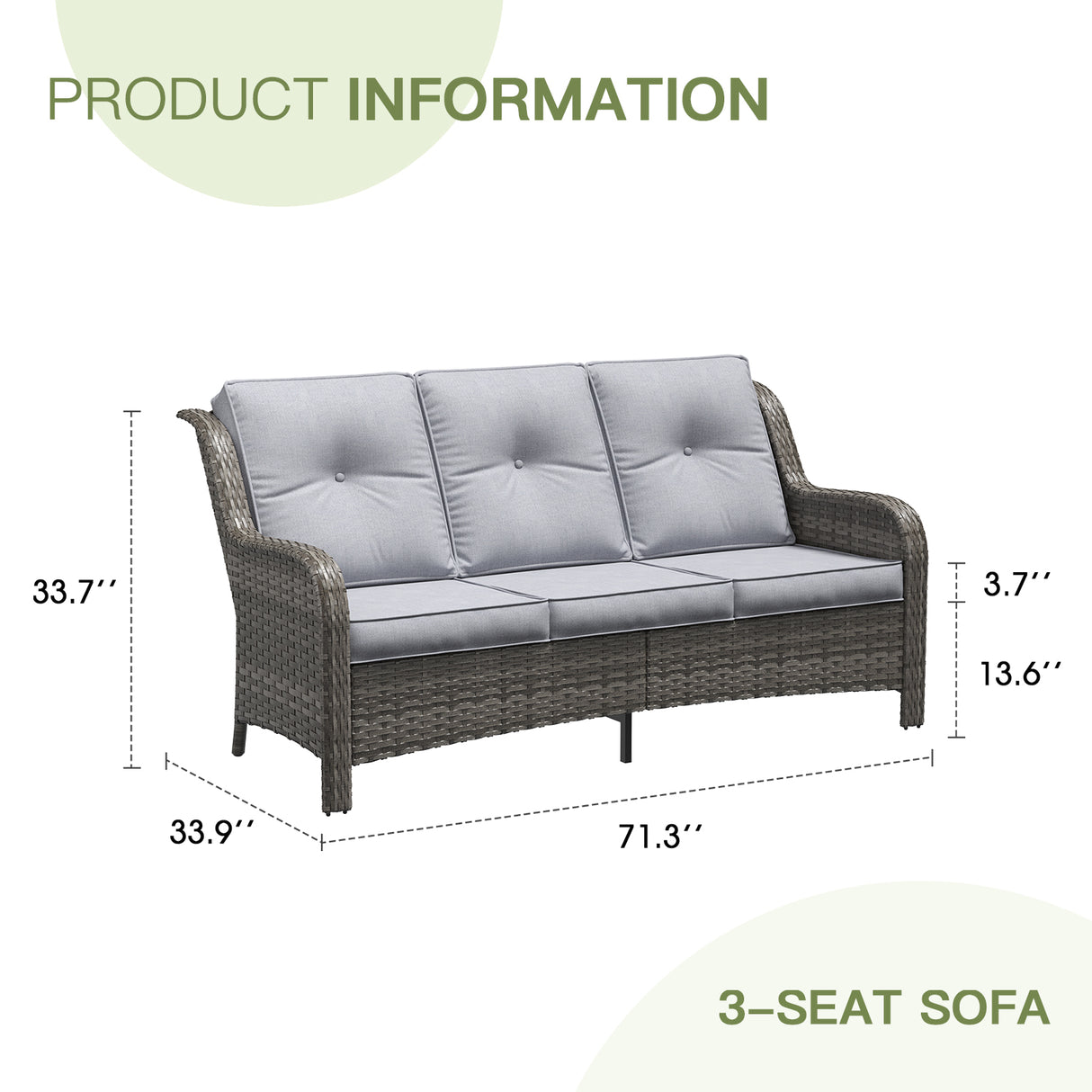 Vicllax Patio Wicker Oasis Lounge Sofa, 3-Seater Sofa