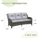 Vicllax Patio Wicker Oasis Lounge Sofa, 3-Seater Sofa