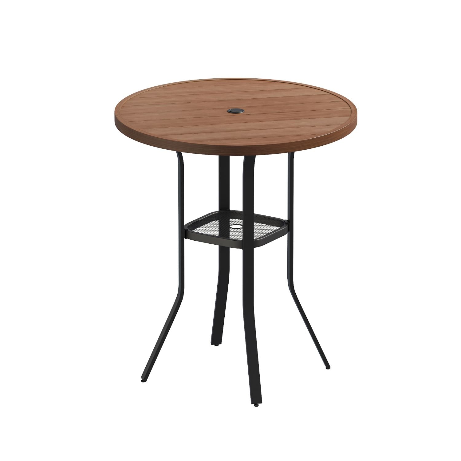 Vicllax Patio 37" Round Bar Table with Umbrella Hole and Storage Shelf