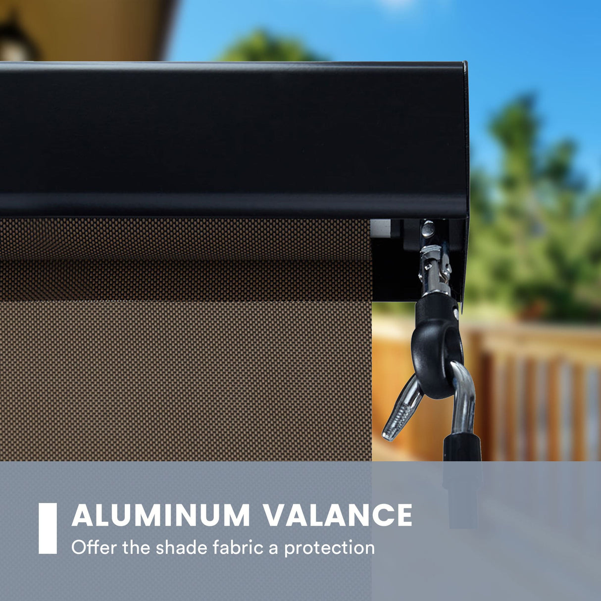 Vicllax Premium Patio Sun Blocking Roller Shade, Solar Shade with Aluminum Valance