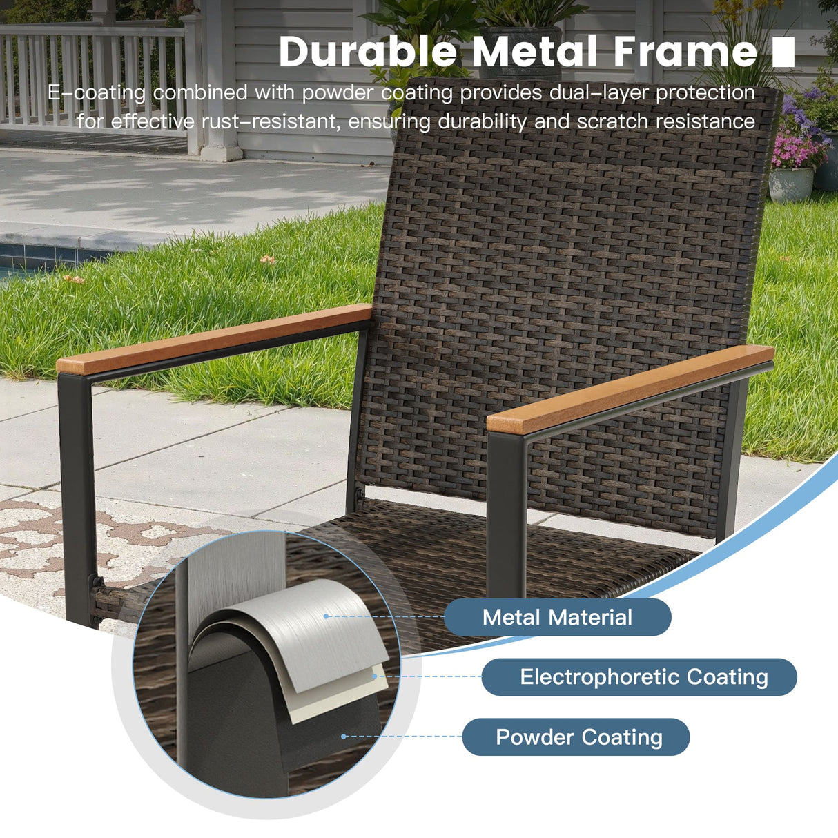 Vicllax Highlands Stackable Patio Dining Chair with Wood-Grain Accents, Set of 2