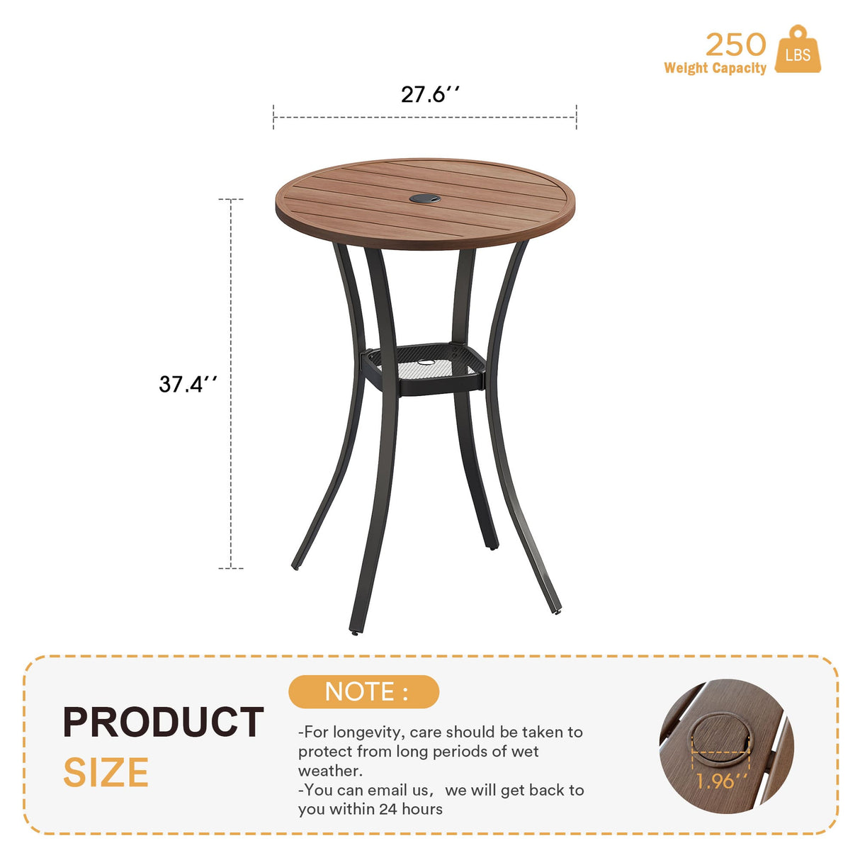 Vicllax Mesa de bar redonda para patio al aire libre de 28" con orificio para sombrilla