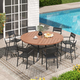 Vicllax 9 Pieces Outdoor Dining Set with 53" Round Metal Table and Armrest Chairs