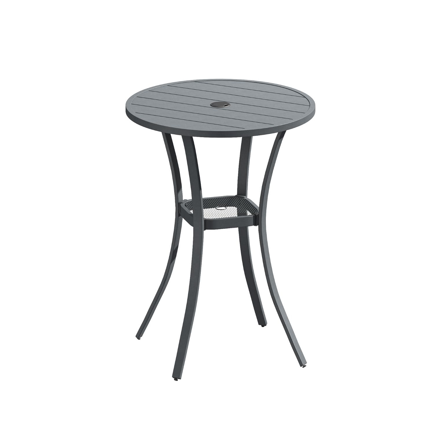 Vicllax Outdoor 28" Round Bar Table with Umbrella Hole and Storage Shelf