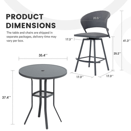 Vicllax 3/5 PCS Outdoor Swivel Bar Set, Patio Wicker Bar Chairs and Round Bar Table