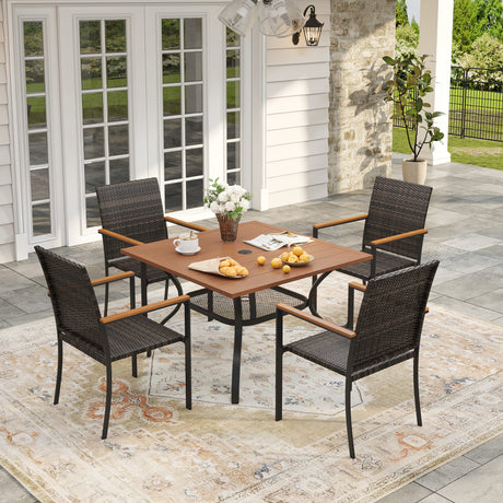 Vicllax 5 Pieces Outdoor Dining Set, 37.8"Square dining Table and 4 Stackable Metal Armchairs