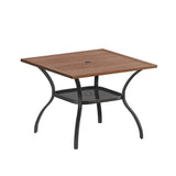 iwicker patio square steel dining table with umbrella hole Vicllax Outdoor Patio Dining Table for 4 with Umbrella Hole, All Weather Metal Walnut Square Table with Storage for Deck, Backyard, Garden