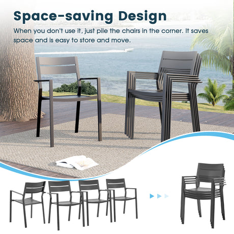 Vicllax Juego de comedor para exterior de 7 piezas con mesa redonda de metal de 48" y sillas con apoyabrazos