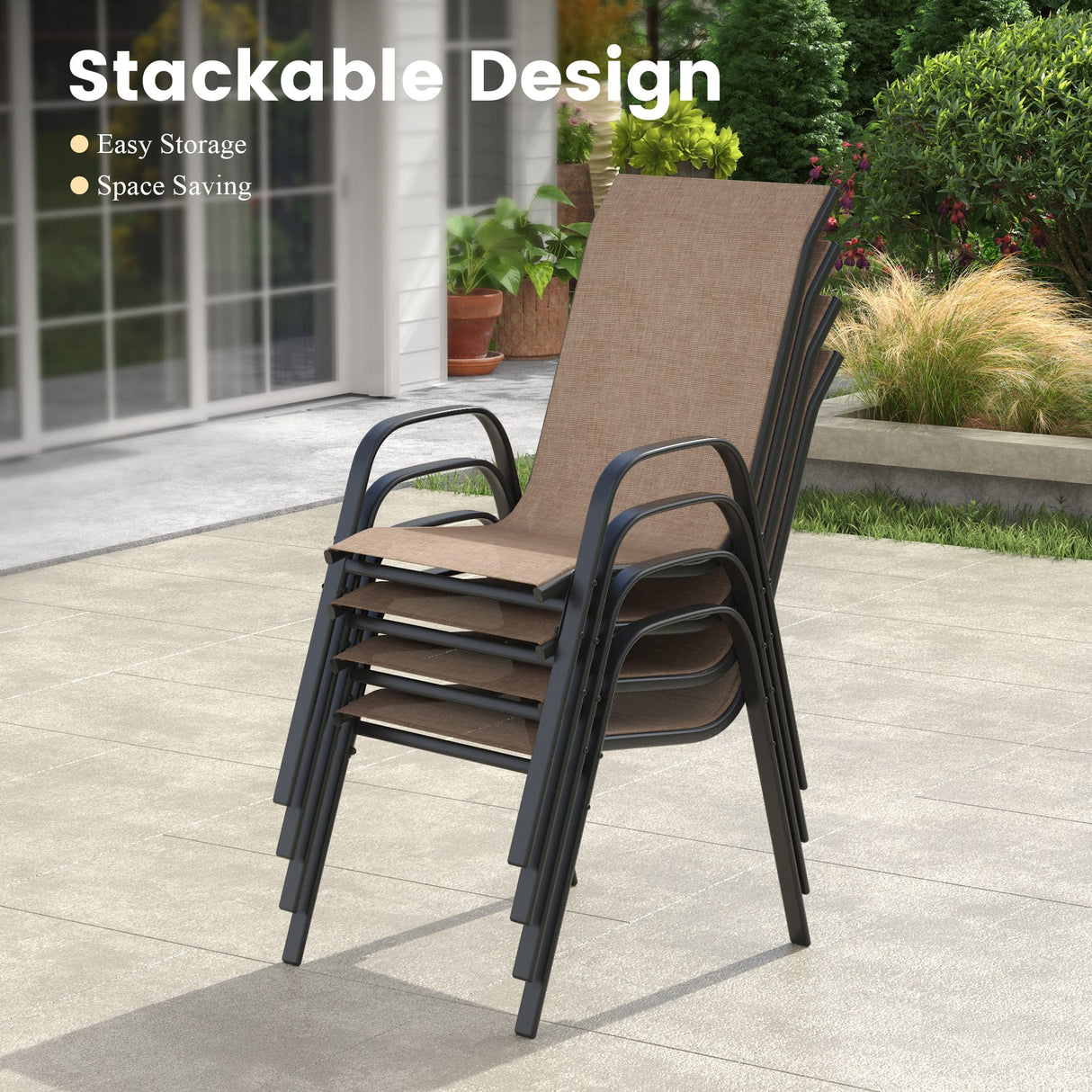 Vicllax 11 PCS Patio Dining Table Set, 60" Round Metal Table and Horizon Stackable Chair