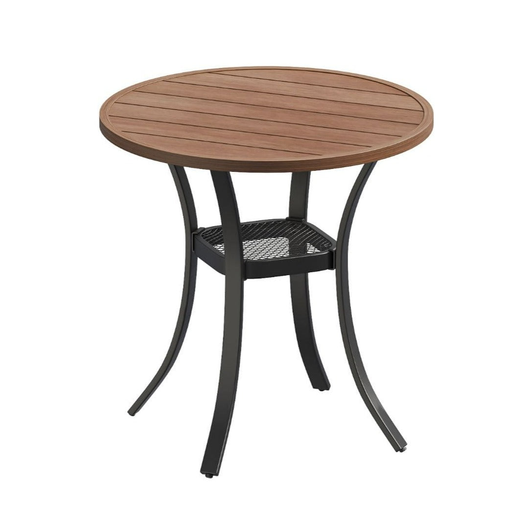 Vicllax Outdoor 27" Small Dining Table, Patio Round Metal Table with Storage Shelf