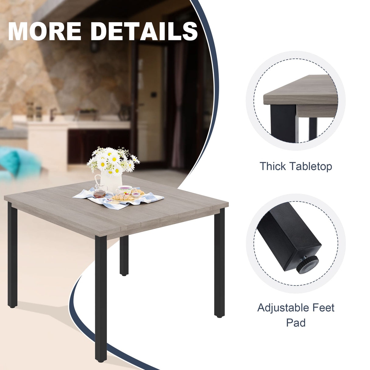 Vicllax Outdoor 40.2“ Dining Table Set of 4, Square Table with Swivel Dining