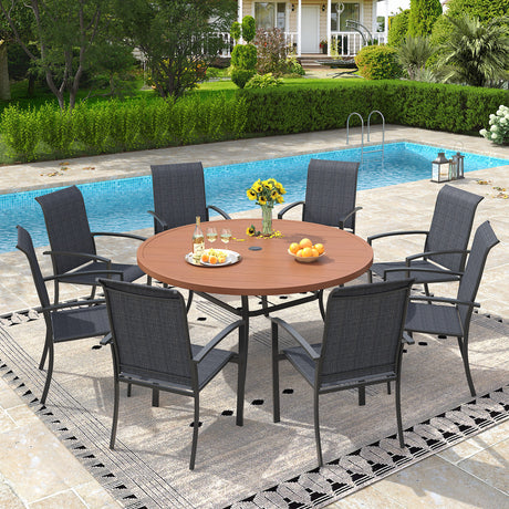 Vicllax 9 PCS Patio Dining Table Set, 53" Round Metal Table and Skyline Stackable Chair
