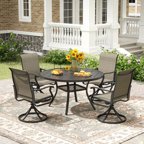 Vicllax 5/7 Pieces Outdoor Dining Set, Metal Round Dining Table and Premium Swivel Chairs