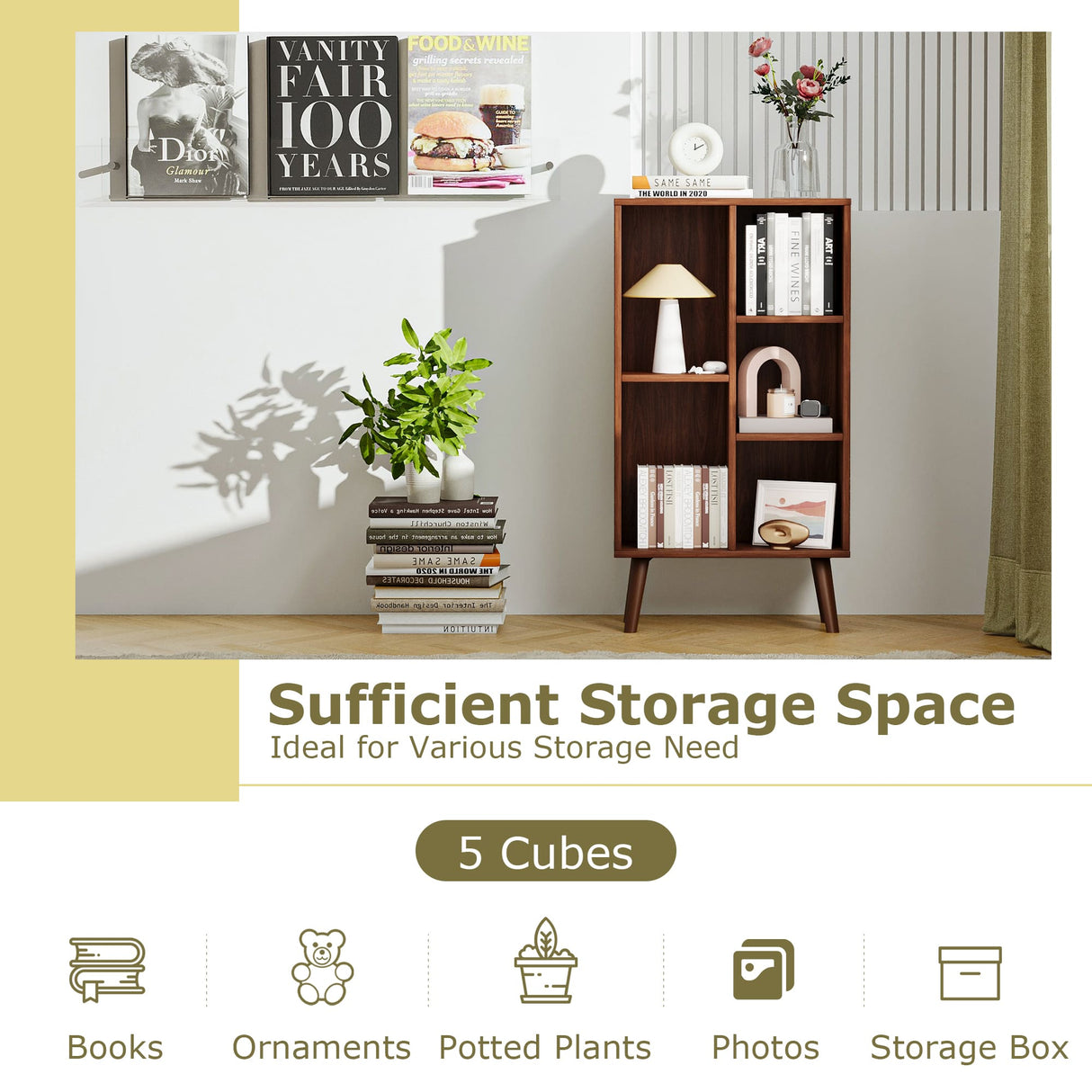 Vicllax Open Bookshelf with Legs, Storage Cube Floor Standing Display Shelf