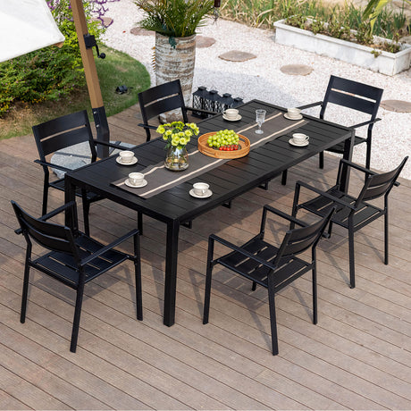 Vicllax Sillas de comedor apilables de metal negro para patio al aire libre