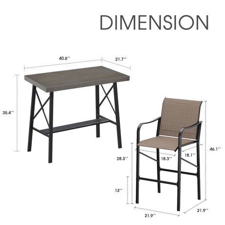 Vicllax Bar Table Set for 2, 3 Pcs Wooden-Like Table and Stools with Backrest and armrests, for Nook Balcony