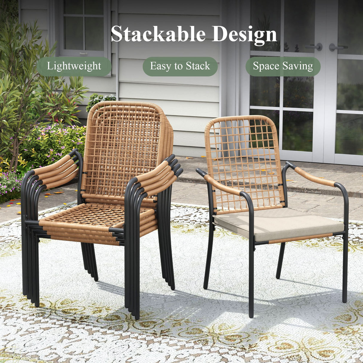 Vicllax 7 Pieces Outdoor Dining Set, 50" Round Table and Solana Stackable Chair
