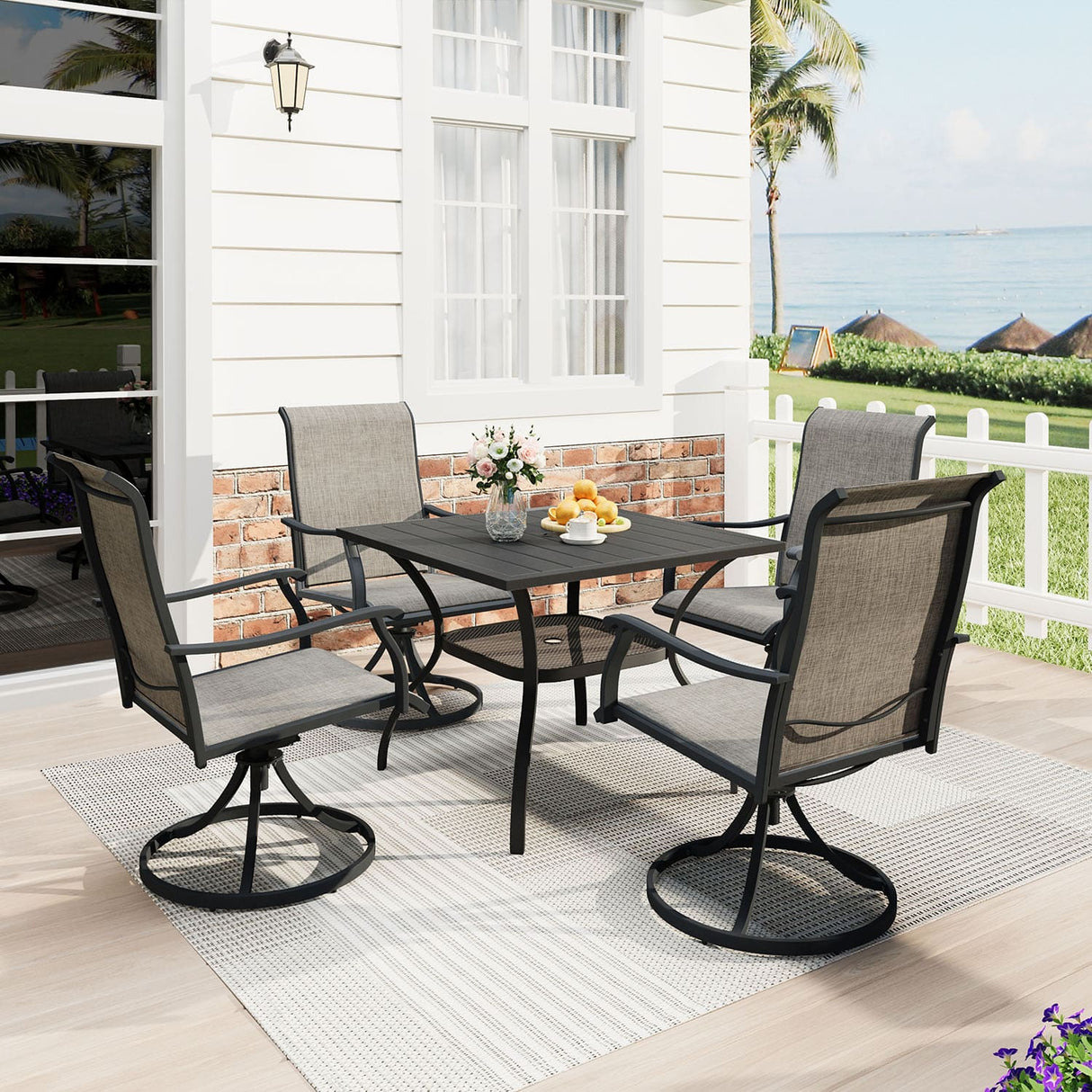 Vicllax Outdoor Patio Dining Table for 4, Metal Square Table with Storage