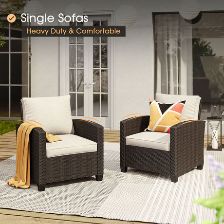Vicllax Patio Furniture Set, Wicker Outdoor Conversation Set with Cushioned Sofa Chairs Fire Pit Table and Ottomans