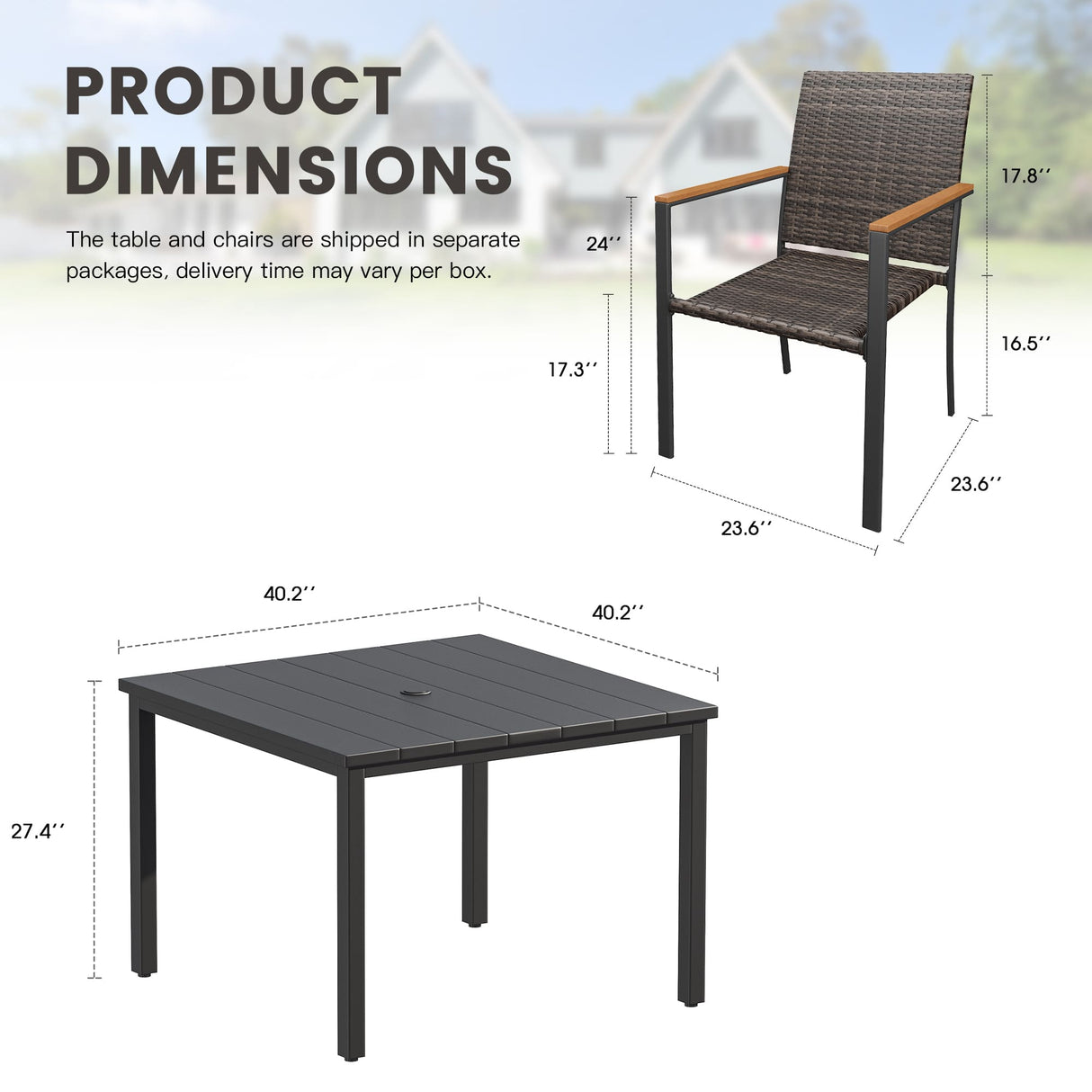 Vicllax 5 Pieces Outdoor Dining Set, Patio Rectangular Metal Table and  4 Stackable  Armchairs