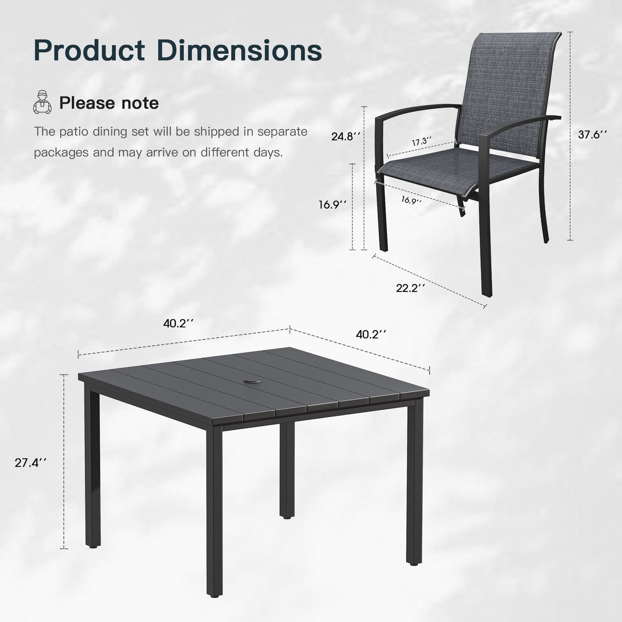 Vicllax 5 Pieces Outdoor Dining Set, Patio Square Metal Table and Skyline Stackable Chair