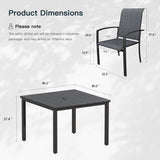 Vicllax 5 Pieces Outdoor Dining Set, Patio Square Metal Table and Skyline Stackable Chair