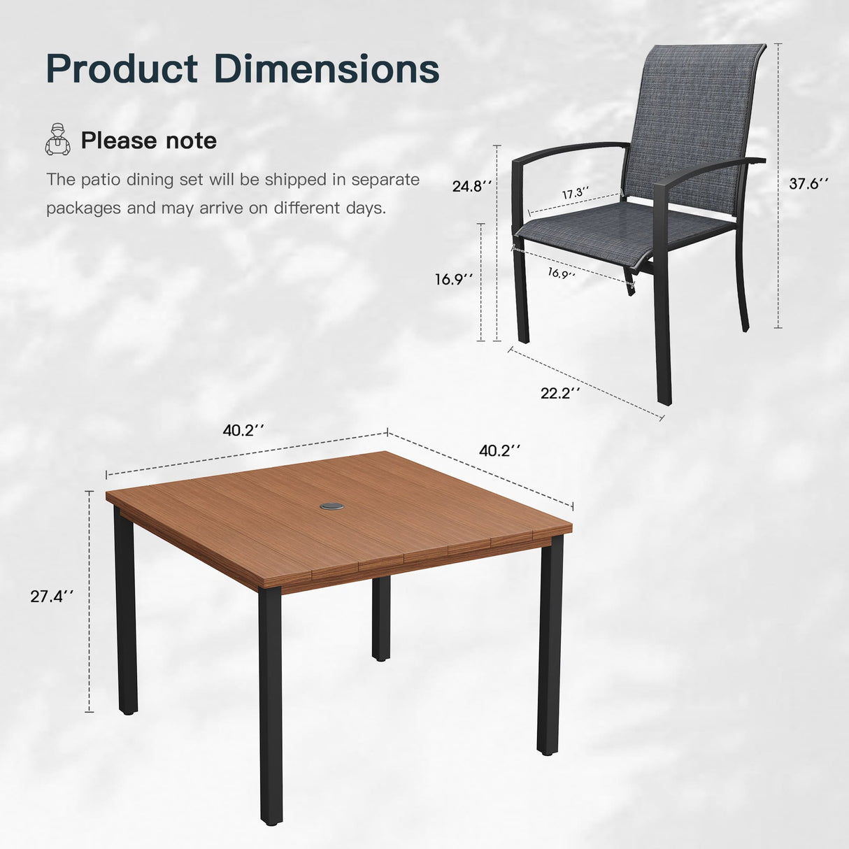 Vicllax 5 Pieces Outdoor Dining Set, Patio Square Metal Table and Skyline Stackable Chair