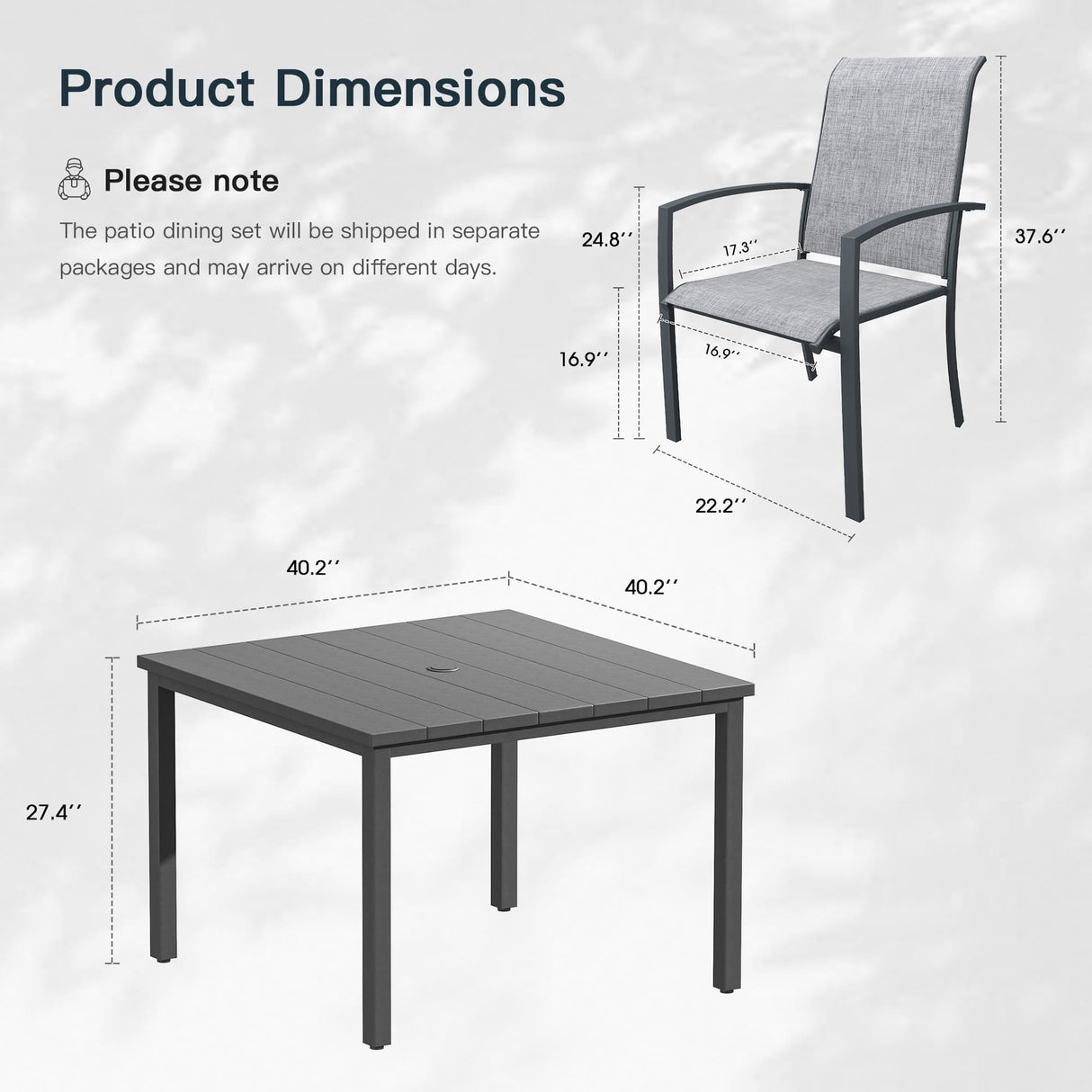 Vicllax 5 Pieces Outdoor Dining Set, Patio Square Metal Table and Skyline Stackable Chair
