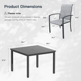 Vicllax 5 Pieces Outdoor Dining Set, Patio Square Metal Table and Skyline Stackable Chair