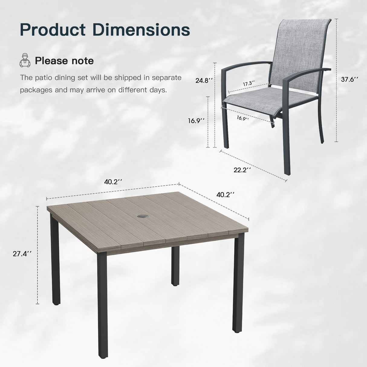 Vicllax 5 Pieces Outdoor Dining Set, Patio Square Metal Table and Skyline Stackable Chair